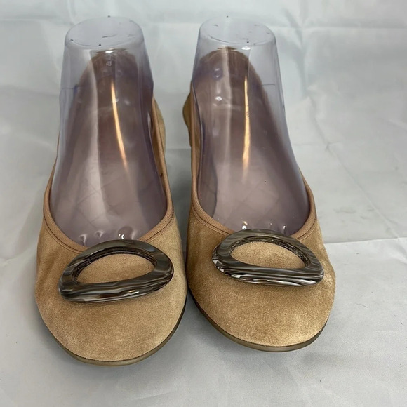 HISPANITAS Suede Wood Block Heel Pump Tan Tortoiseshell Decorative Buckle 39.5 - Picture 4 of 12